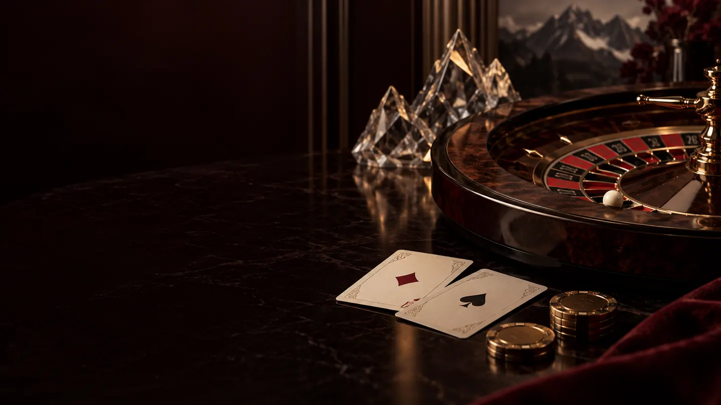 Eleganter Roulettetisch mit Karten und dezenten goldenen Jetons